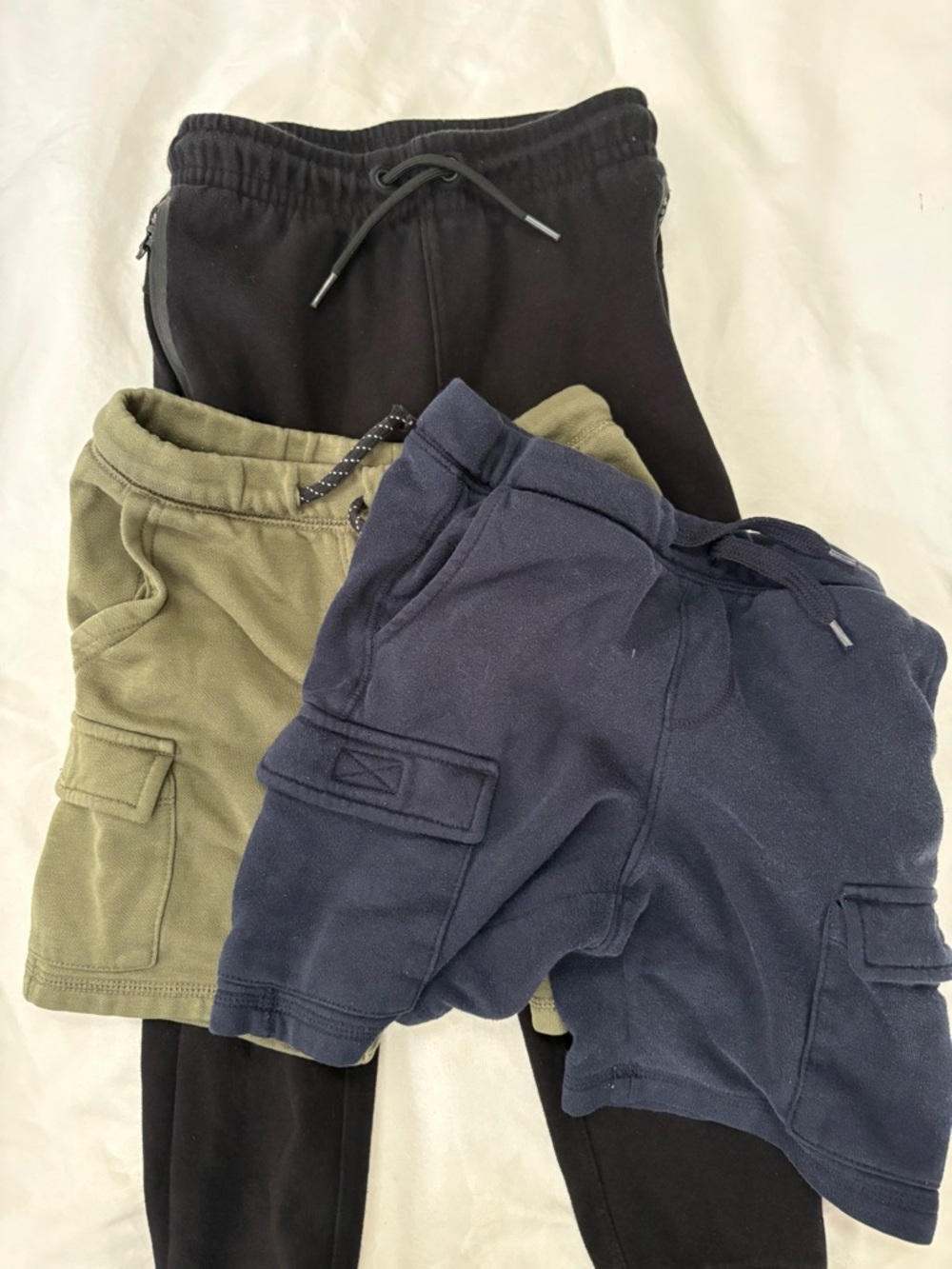 Kids Cargo Jogger Shorts and Pants BUNDLE of 3- Navy, Olive, Black size S (6-7)